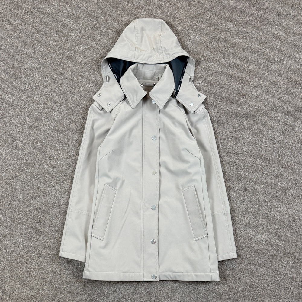 Calvin Klein Grey Taupe Short Lightweight Rain Jacket Women’s XS Removable Hood